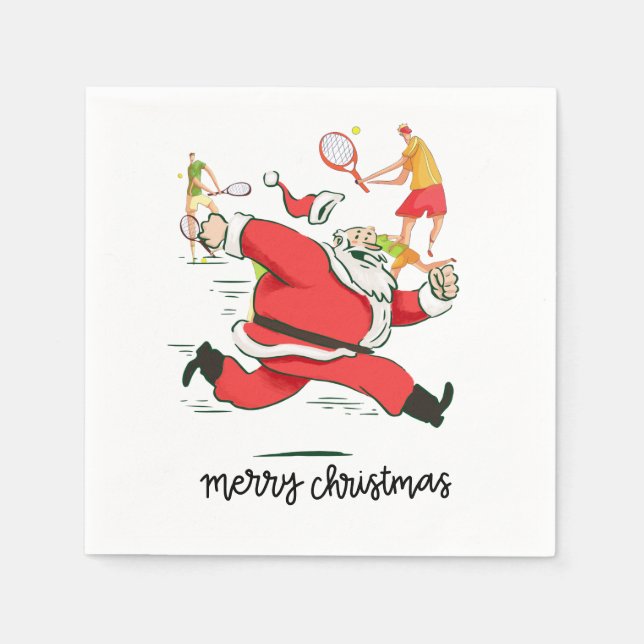 Serviette En Papier Joueur de tennis derrière le Père Noël (Devant)