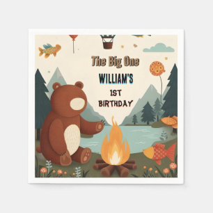 Serviette En Papier Jour Brown Fun Fish Boy Cute Baby Bear 1er Anniver