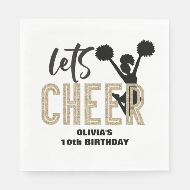 Serviette En Papier Jour d'anniversaire de la Cheerleader Gold et Blac (Devant)