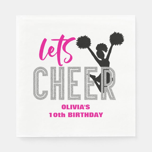 Serviette En Papier Jour d'anniversaire de la Cheerleader rose argent  (Devant)