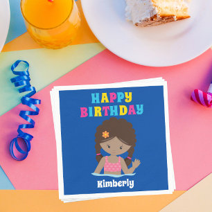 Serviette En Papier Jour d'anniversaire de la fête de la piscine afro-