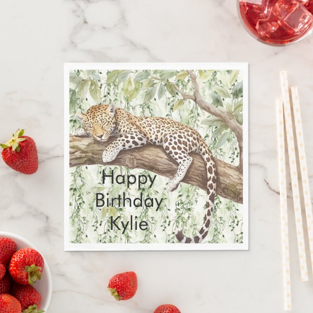 Serviette En Papier Jour d'anniversaire de la jungle verte sauvage (En situation)