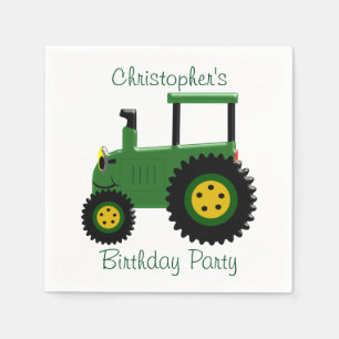 Serviette En Papier Jour d'anniversaire du tracteur vert personnalisé
