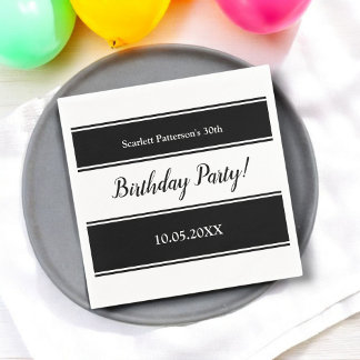 Serviette En Papier Jour D'Anniversaire Moderne Noir Et Blanc