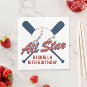 Serviette En Papier Jour d'anniversaire vintage du baseball rouge et b