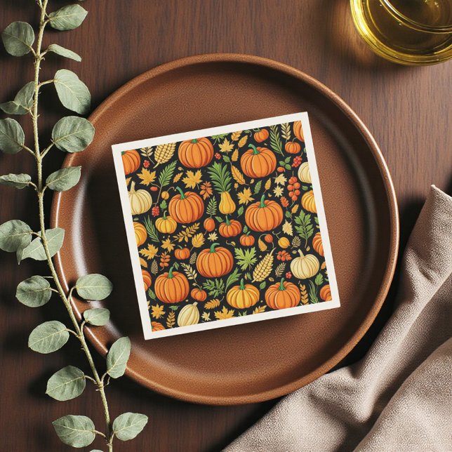 Serviette En Papier Jour de la récolte des Motifs citrouilles Automne (Pumpkin Pattern Harvest Day Autumn Napkins)