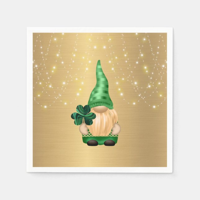 Serviette En Papier Jour de la Saint Patrick Shamrock Gnome Gold Light (Devant)