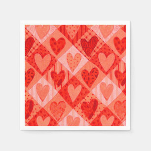 Serviette En Papier Jour de la Saint-Valentin moderne rouge et rose