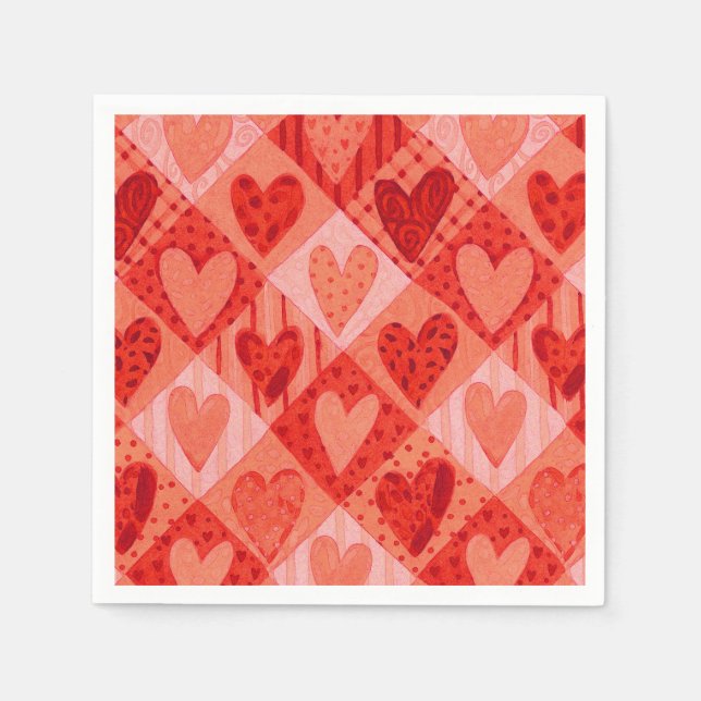 Serviette En Papier Jour de la Saint-Valentin moderne rouge et rose (Devant)