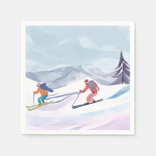 Serviette En Papier Jour de ski   Montagne d'hiver à l'aquarelle