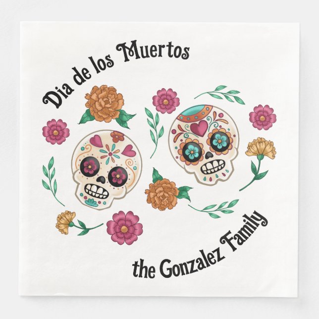 Serviette En Papier Jour des Crânes et fleurs de sucre morts (Devant)