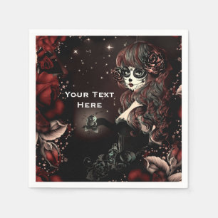 Serviette En Papier Jour des Morts Crâne de Sucre Mexicain Fête Rouge