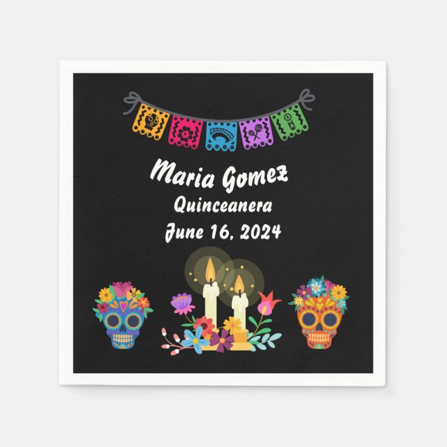 Serviette En Papier Jour des Skeletons du crâne de sucre mort (Devant)