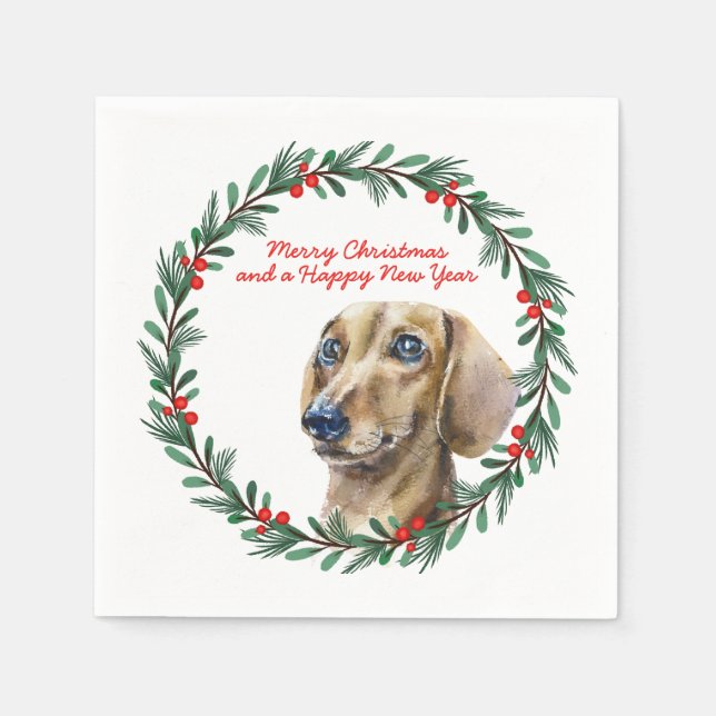Serviette En Papier Jour férié Dachshund couronne de Noël personnalisé (Devant)