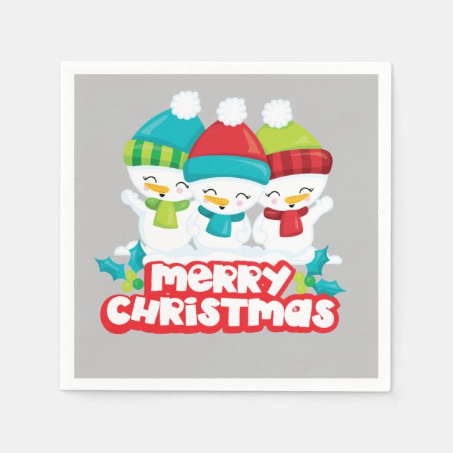 Serviette En Papier Jour férié Trio Snowmen (Devant)