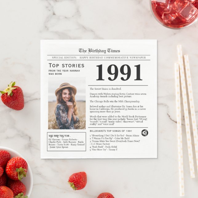 Serviette En Papier Journal d'anniversaire 1991 (En situation)