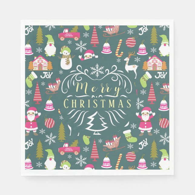 Serviette En Papier Joy Christmas Green (Devant)