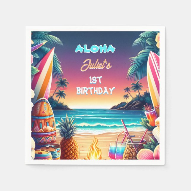 Serviette En Papier Joy hula Luau Surf aloha hawaiian 1er anniversaire (Devant)