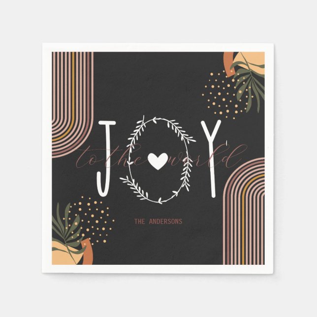 Serviette En Papier Joy to the World Modern Boho Noël (Devant)