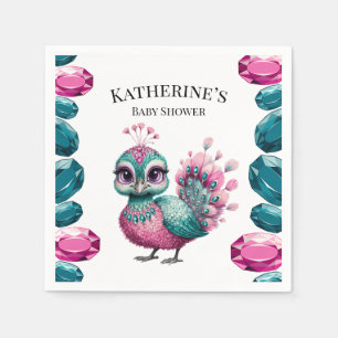 Serviette En Papier Joyau rose et Turquoise Baby shower Peacock bébé