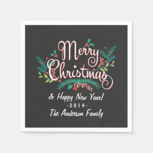 SERVIETTE EN PAPIER JOYE CHRISTMAS CHALKBOARD HOLLY ET BRANCHES