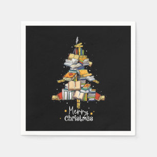 Serviette En Papier Joyeuse bibliothèque de Noël Arbre mignonne livre 