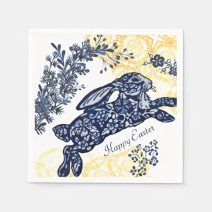 Serviette En Papier Joyeuse Chinoiserie de Rabbit jaune bleu pâques