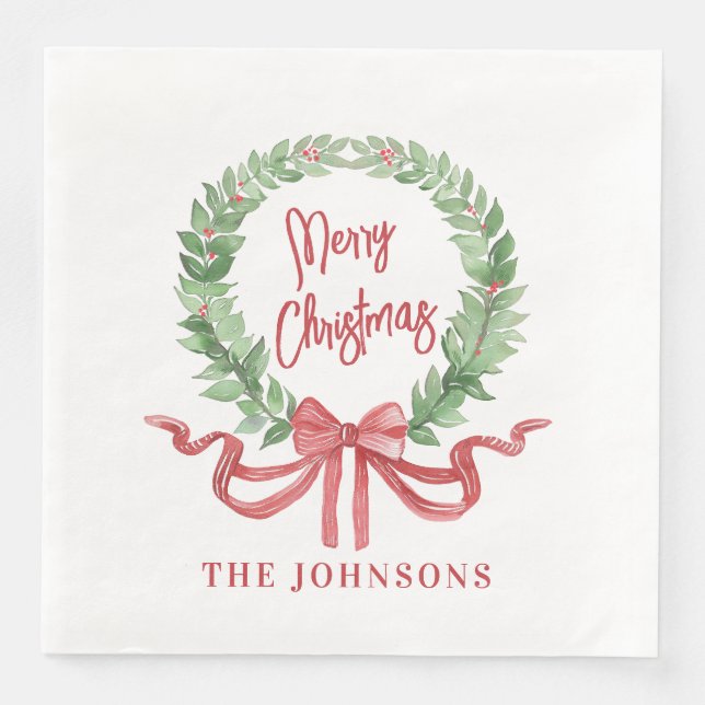 Serviette En Papier Joyeuse couronne de Noël (Devant)