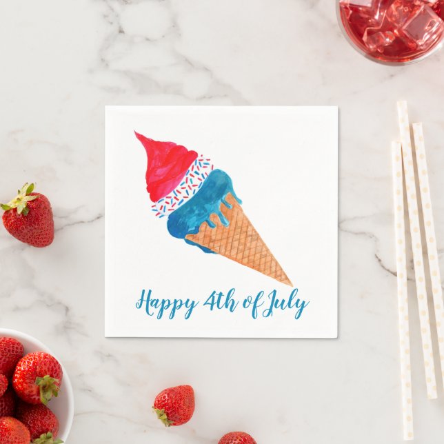 Serviette En Papier Joyeuse crème glacée 4 juillet aquarelle (En situation)