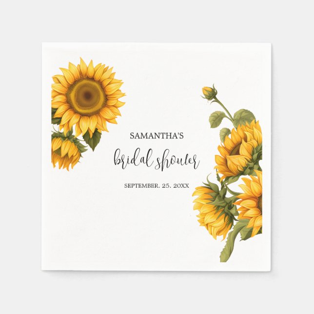 Serviette En Papier Joyeuse Fête de Mariée aux Tournesols Radieux (Devant)