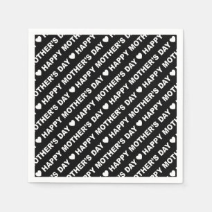 Serviette En Papier Joyeuse fête des mères blanc sur papier noir Napki