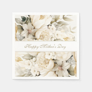 Serviette En Papier Joyeuse fête des Mères crème vanille écriture flor