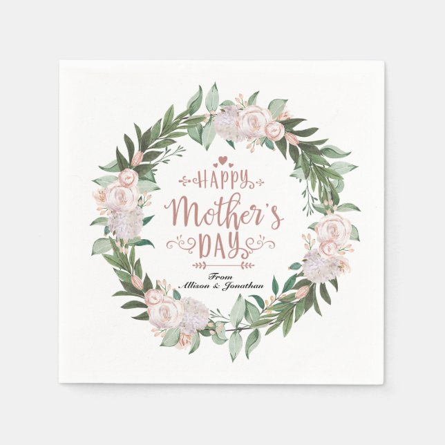 Serviette En Papier Joyeuse fête des mères de la couronne rose pâle (Devant)