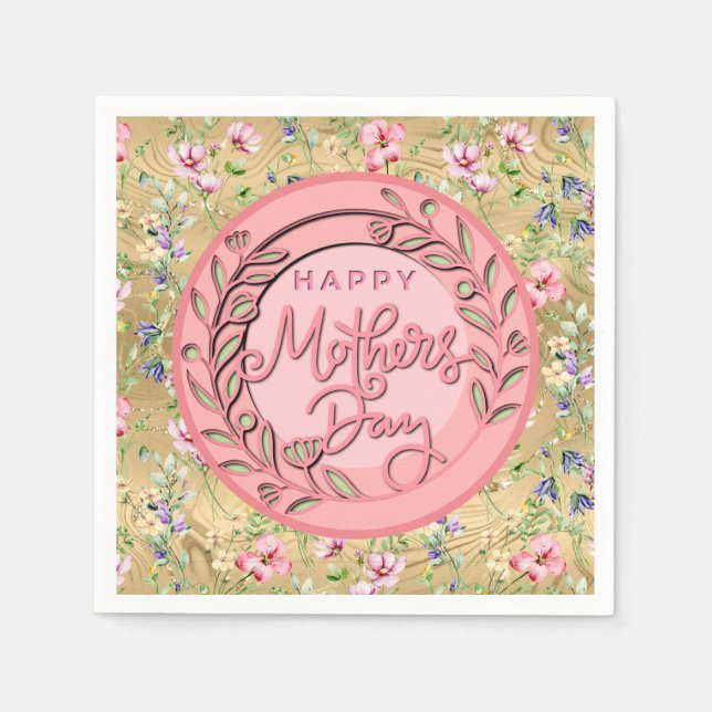Serviette En Papier Joyeuse fête des mères Élégante florale rose moder (Devant)