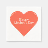 Joyeuse Fête des Mères Orange Papier Coeur Napkin