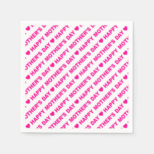 Serviette En Papier Joyeuse fête des mères rose chaud sur papier bla