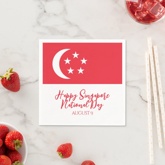 Serviette En Papier Joyeuse fête nationale de Singapour Drapeau de Sin (En situation)