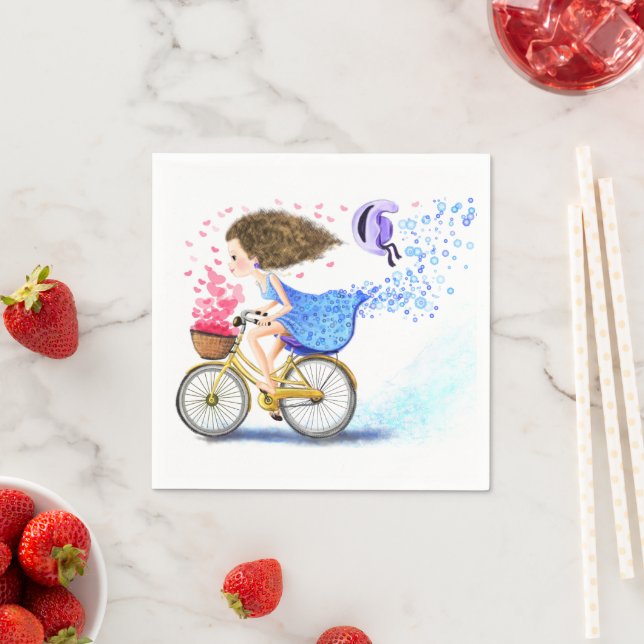 Serviette En Papier Joyeuse fille avec serviettes de vélo (En situation)