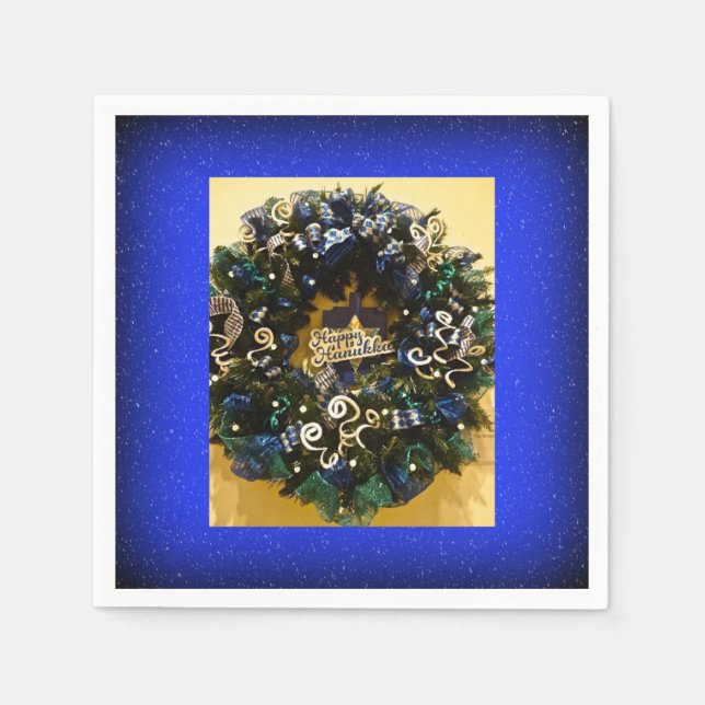 Serviette En Papier Joyeuse Hanoukka Wreath Joyeuse Fête juive (Devant)