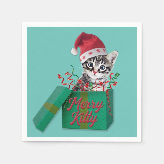 Serviette En Papier Joyeuse Kitty, Joyeux Noël (Devant)