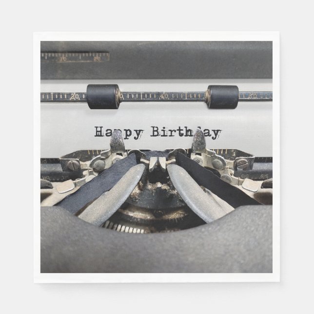 Serviette En Papier Joyeuse machine à écrire rétro Anniversaire (Devant)