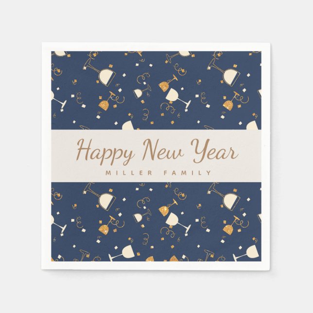 Serviette En Papier joyeuse nouvelle année champagne lunettes or et ma (Devant)