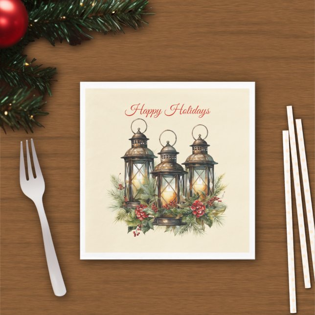Serviette En Papier Joyeuses fêtes Lanternes d'hiver (Créateur téléchargé)