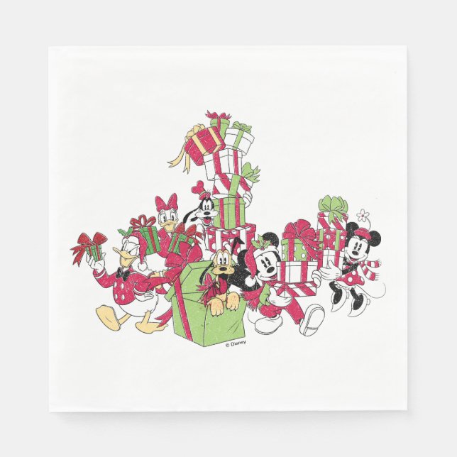 Serviette En Papier Joyeuses fêtes | Mickey & Friends Cadeaux de Noël (Devant)