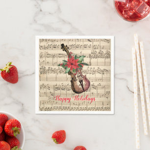 Serviette En Papier Joyeuses fêtes Violon Vintage et Partition
