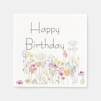 Serviette En Papier Joyeuses fleurs d'anniversaire