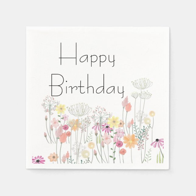 Serviette En Papier Joyeuses fleurs d'anniversaire (Devant)