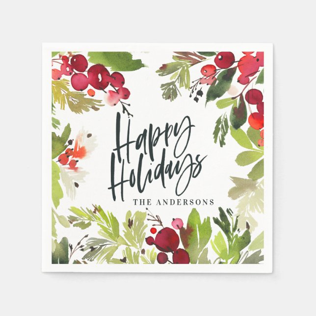 Serviette En Papier Joyeuses vacances aquarelle florale vacances (Devant)