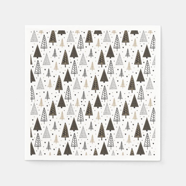 Serviette En Papier Joyeuses Vacances Modernes Pins Tirés À La Main (Devant)