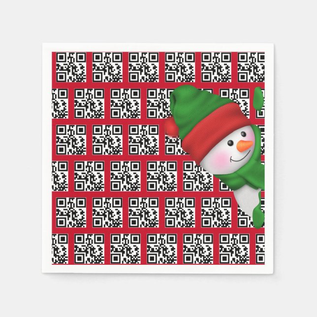 Serviette En Papier Joyeuses Vacances QR Codes avec Snowman (Devant)
